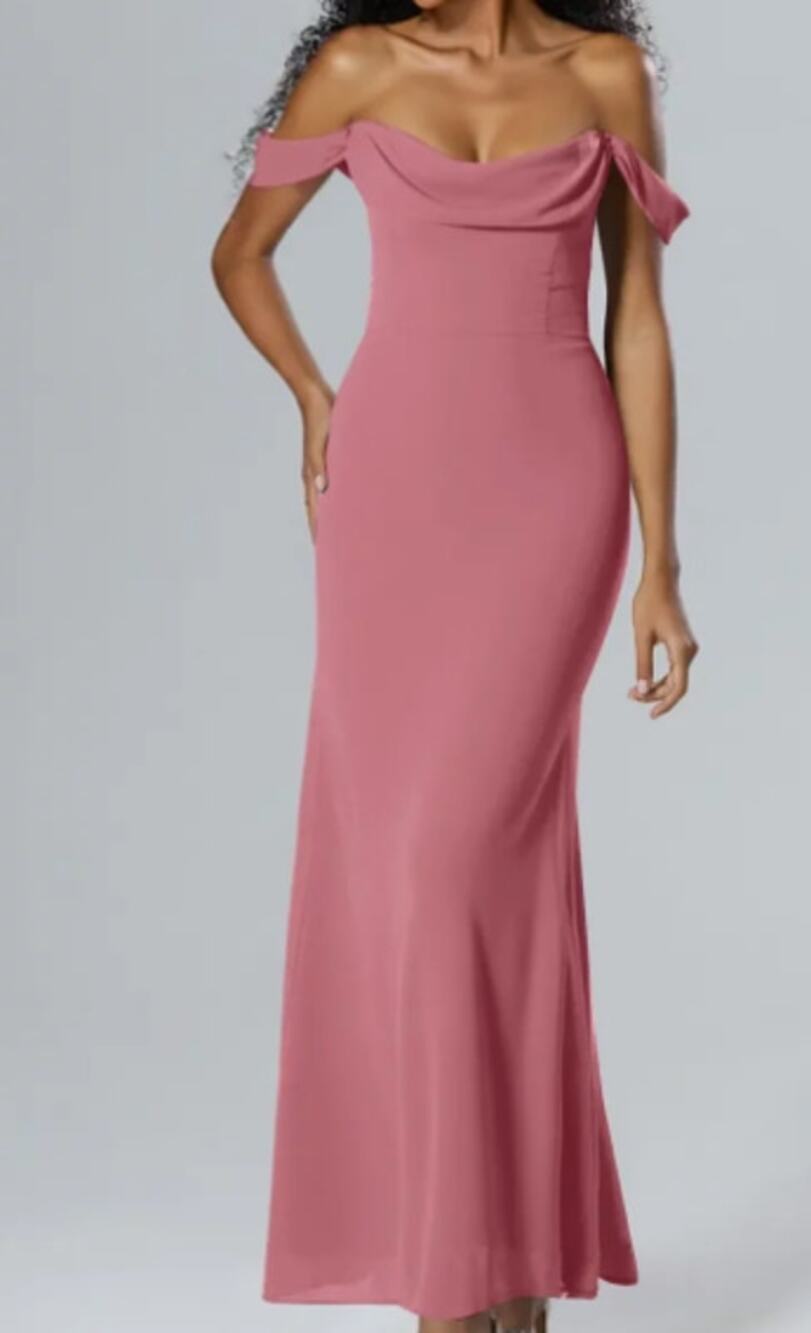 AW BRIDAL SZ 4 S desert rose Zenobia off shoulder chiffon formal maxi dress 0B16